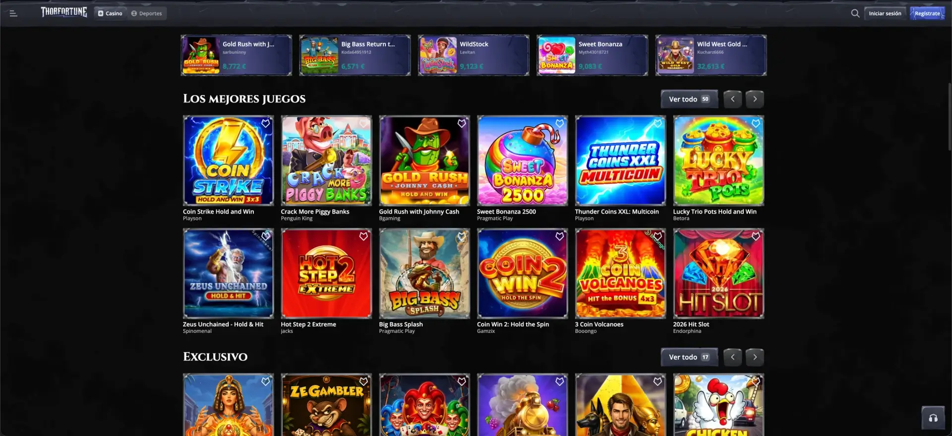 Catálogo de juegos de Thorfortune Casino